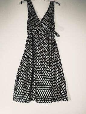 Derek Heart XL Blue Tag V-Neck Polka Dot Silky Sleeveless Belted Dress Y2K 90s